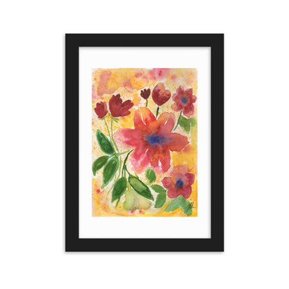 Watercolor Red Flowers Framed matte paper poster