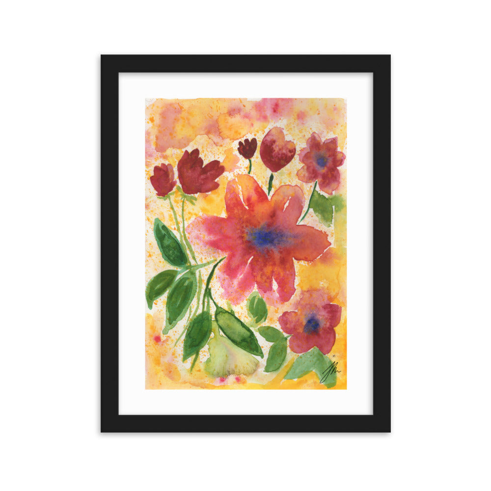 Watercolor Red Flowers Framed matte paper poster