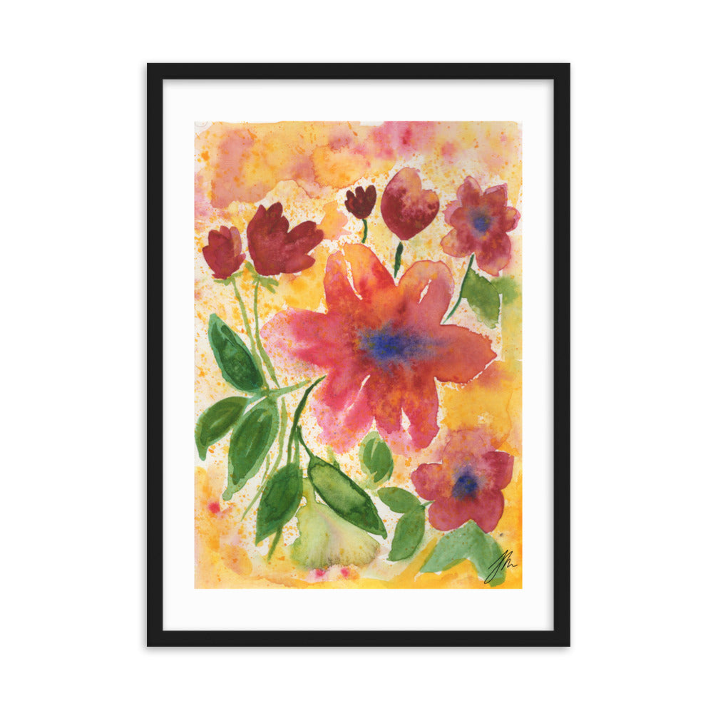 Watercolor Red Flowers Framed matte paper poster