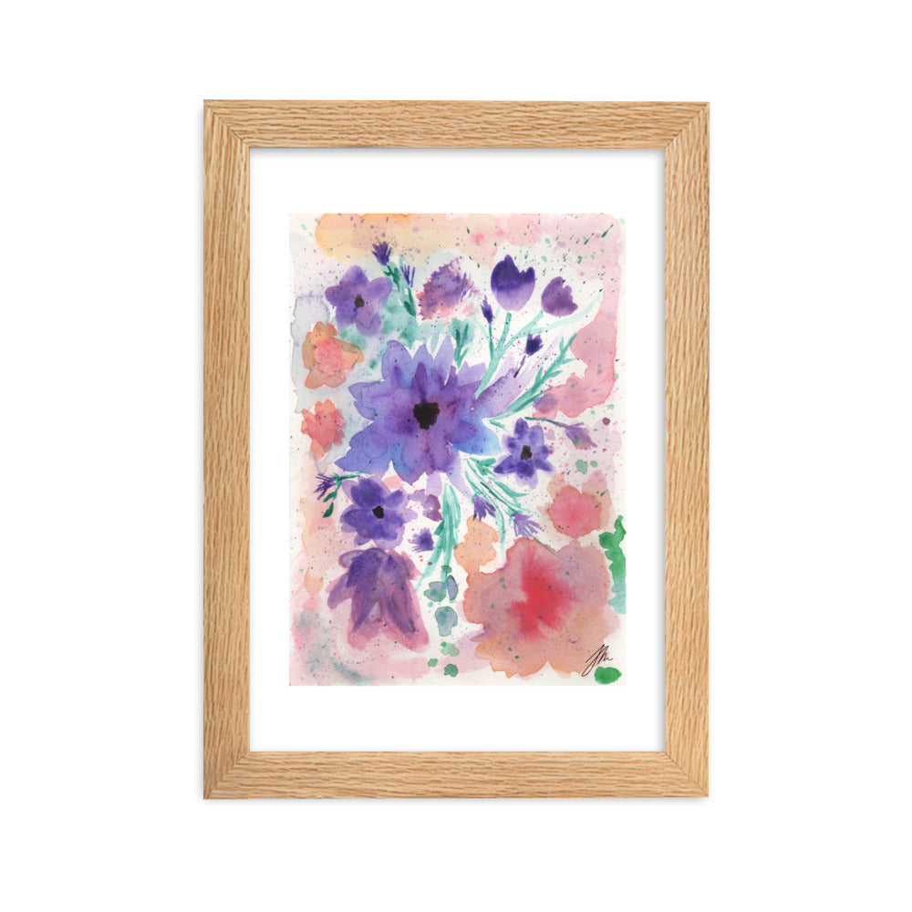 Watercolor Purple Flowers Framed matte paper poster