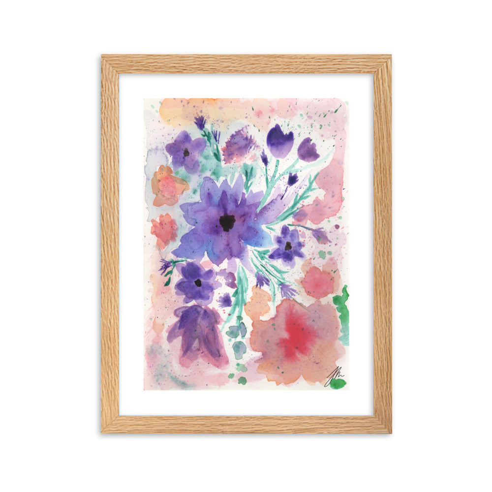 Watercolor Purple Flowers Framed matte paper poster