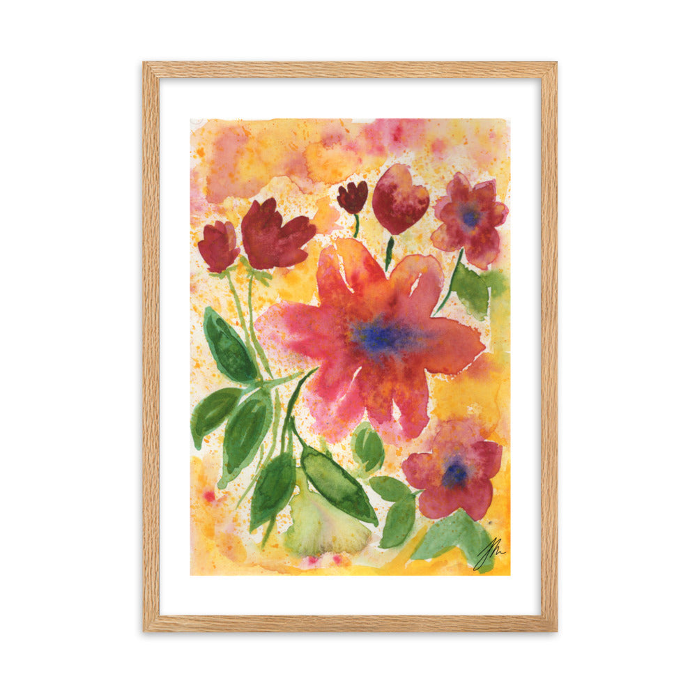 Watercolor Red Flowers Framed matte paper poster