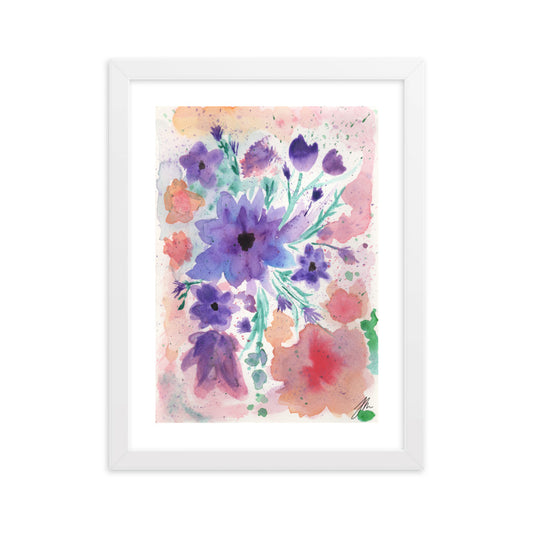 Watercolor Purple Flowers Framed matte paper poster